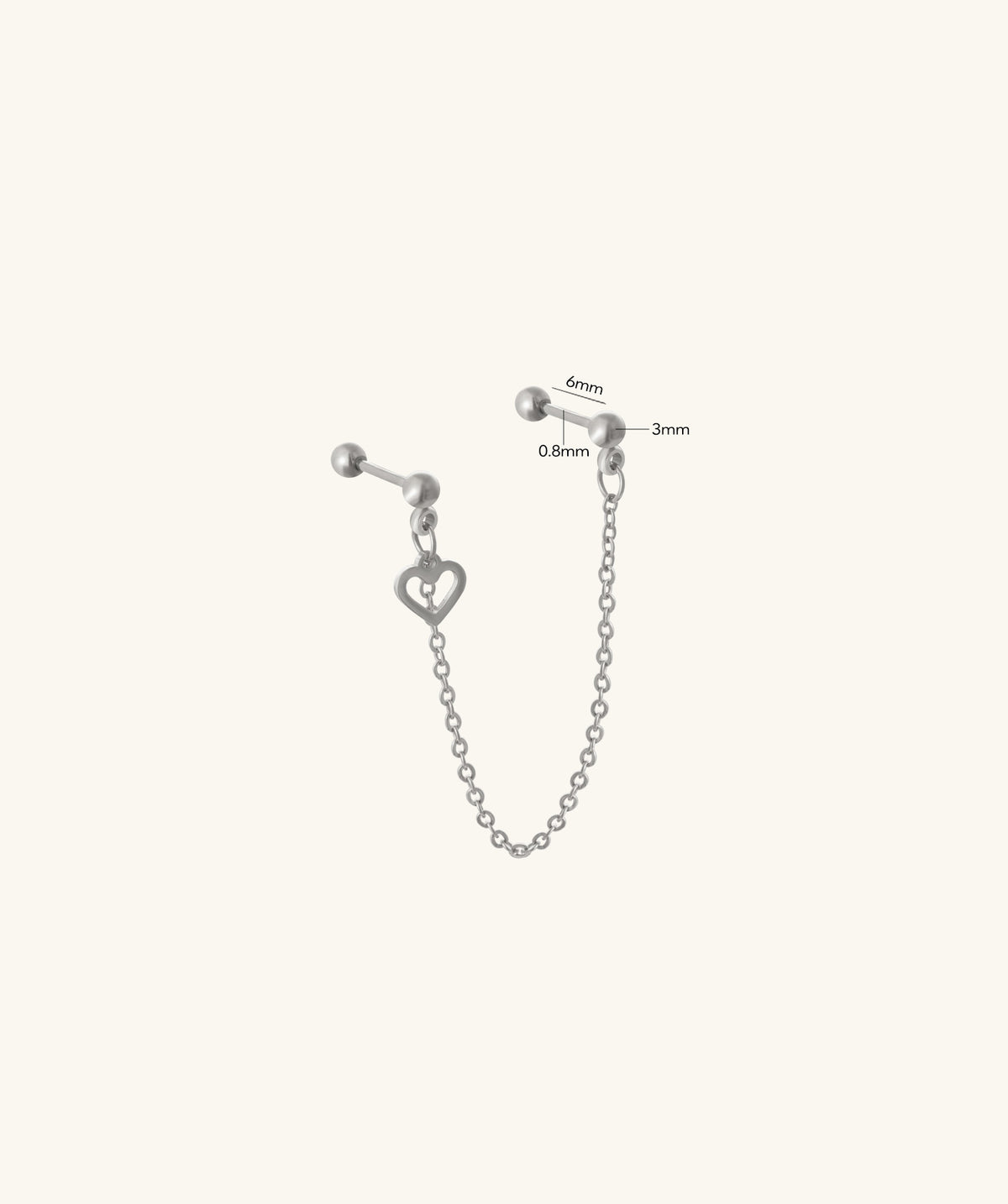 Heart Drop Chain - Stainless Steel - Lobe, Upper Lobe - Oumo Jewelry