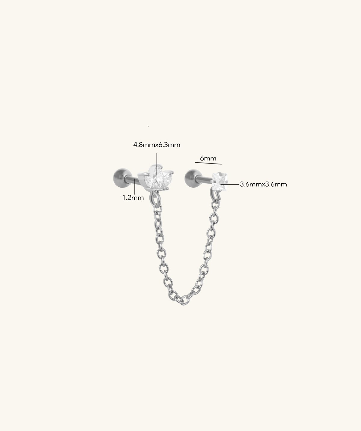 Marquise Crown Chain - Stainless Steel - Lobe, Upper Lobe - Oumo Jewelry