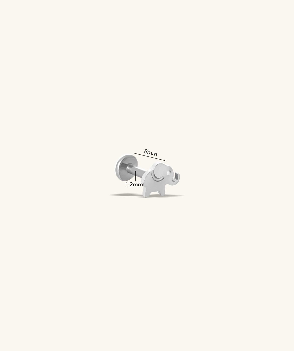 Titanium Elephant Flatback Stud - Titanium - Helix, Upper Lobe, Conch - Oumo Jewelry