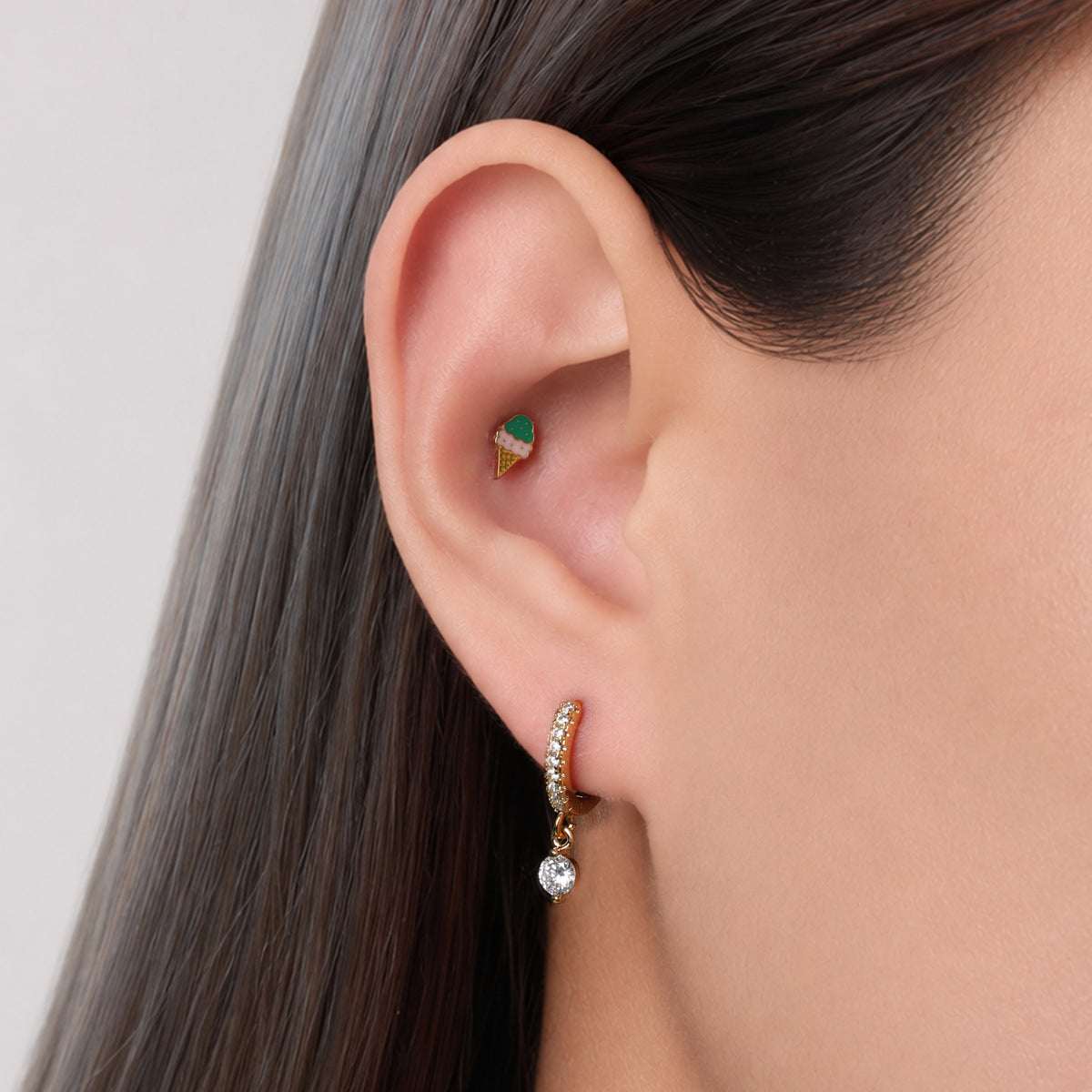 Titanium Threadless Ice Cream Stud - Titanium - Helix, Upper Lobe, Conch - Oumo Jewelry