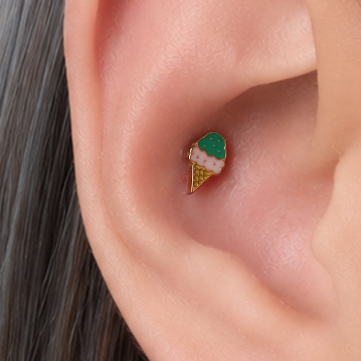 Titanium Threadless Ice Cream Stud - Titanium - Helix, Upper Lobe, Conch - Oumo Jewelry