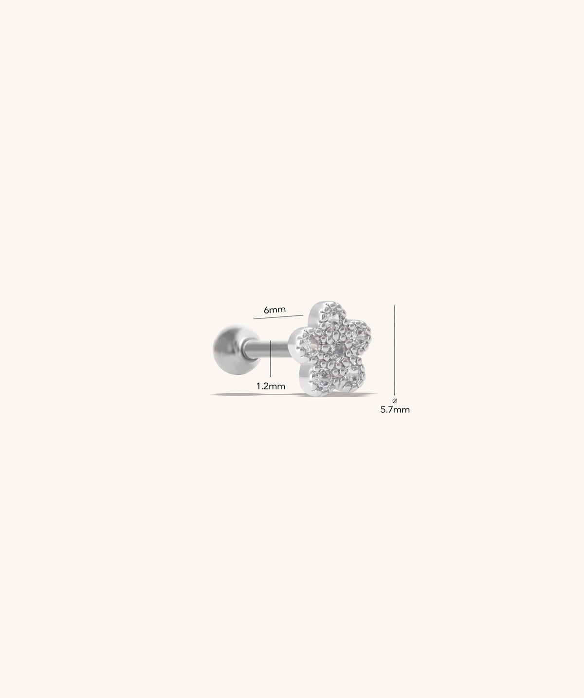 Sparkle Charm Flower Stud - Stainless Steel - Upper Lobe, Helix - Oumo Jewelry