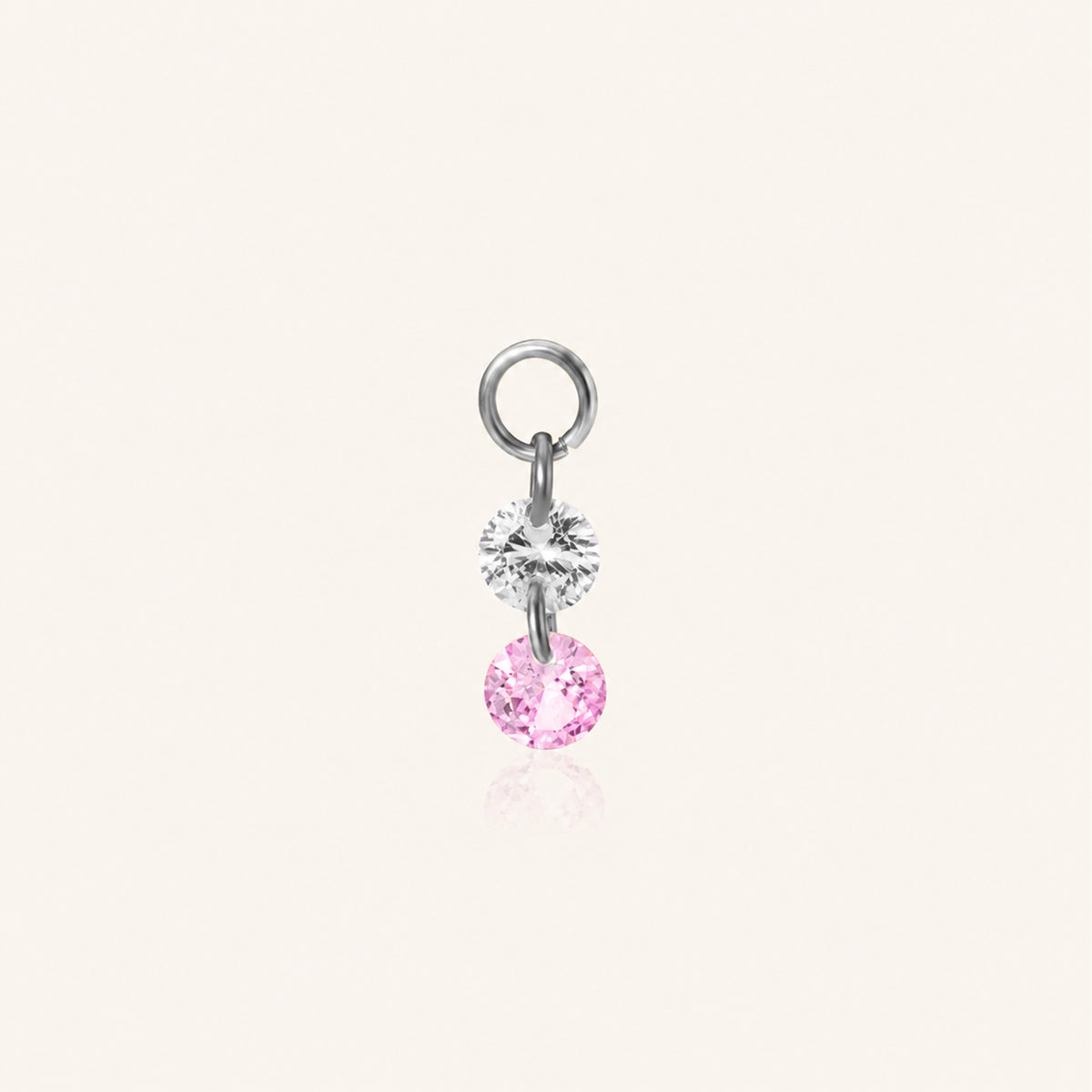 Double Round CZ Charm Drop - Stainless Steel - Oumo Jewelry