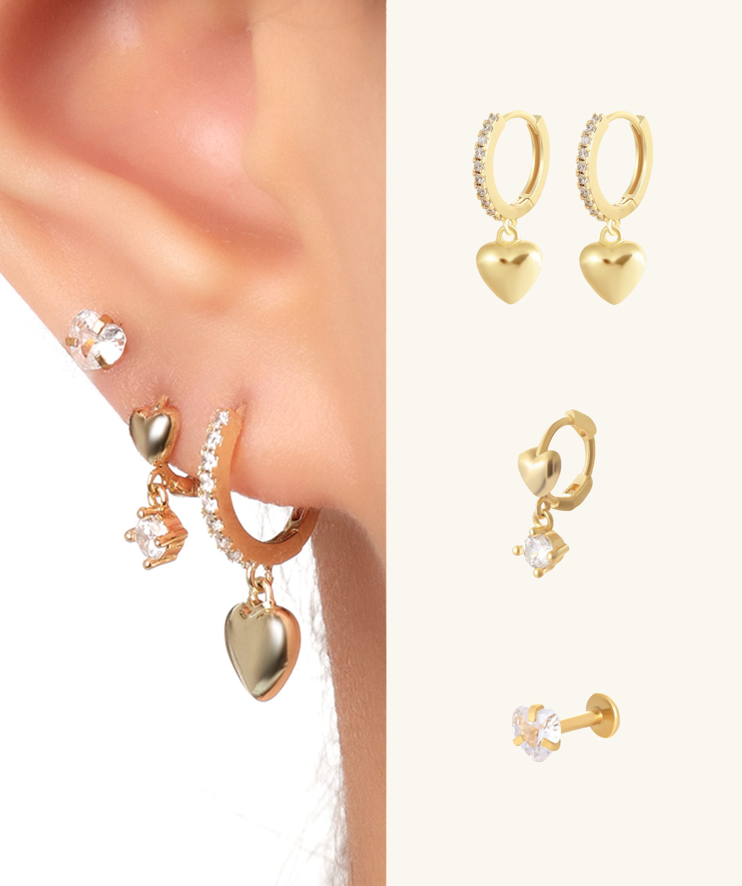 Heart Hoop & Stud Earrings Set - OumoJewelry