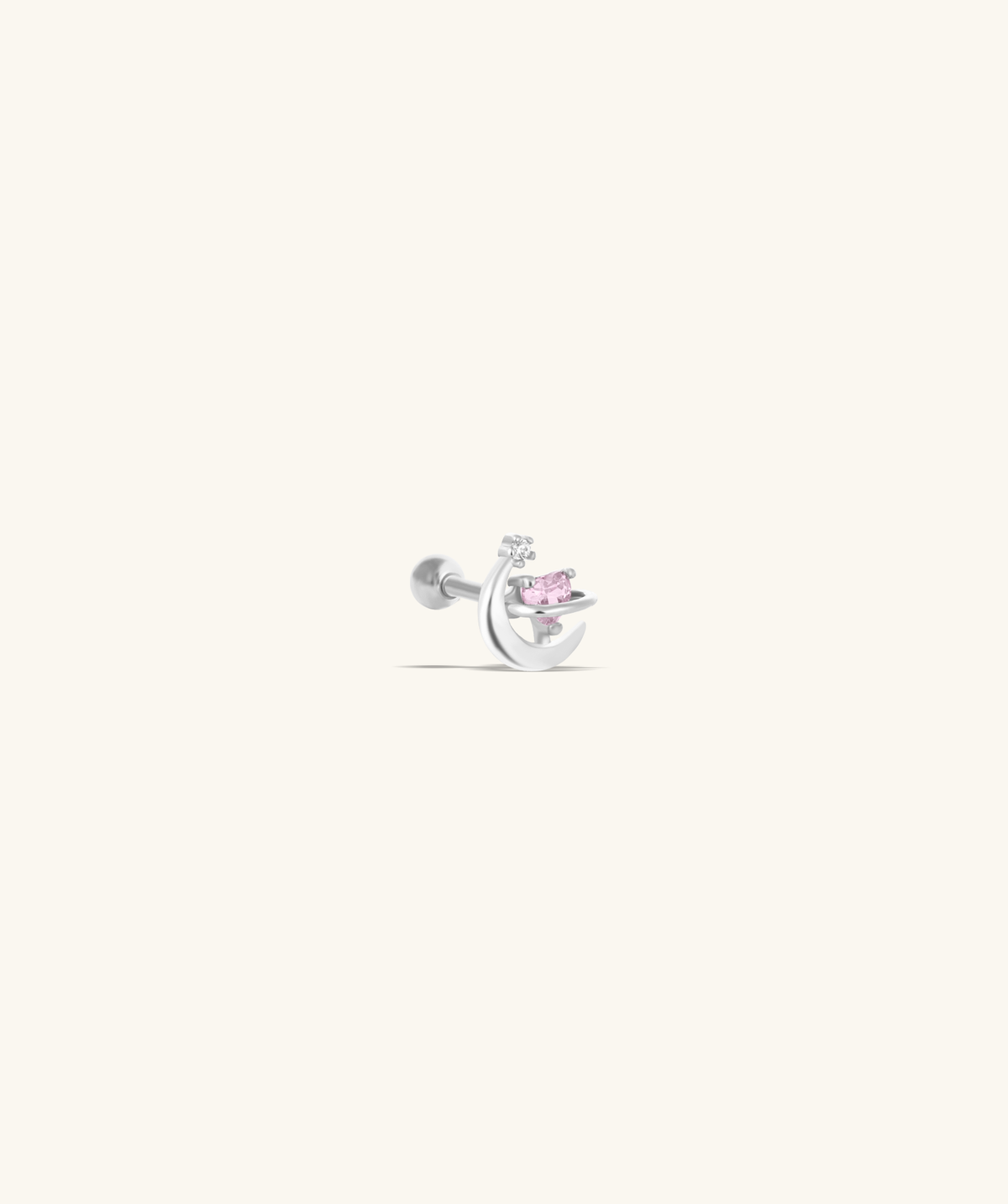 Charming Heart Moon Stud - Stainless Steel - Upper Lobe, Helix - Oumo Jewelry
