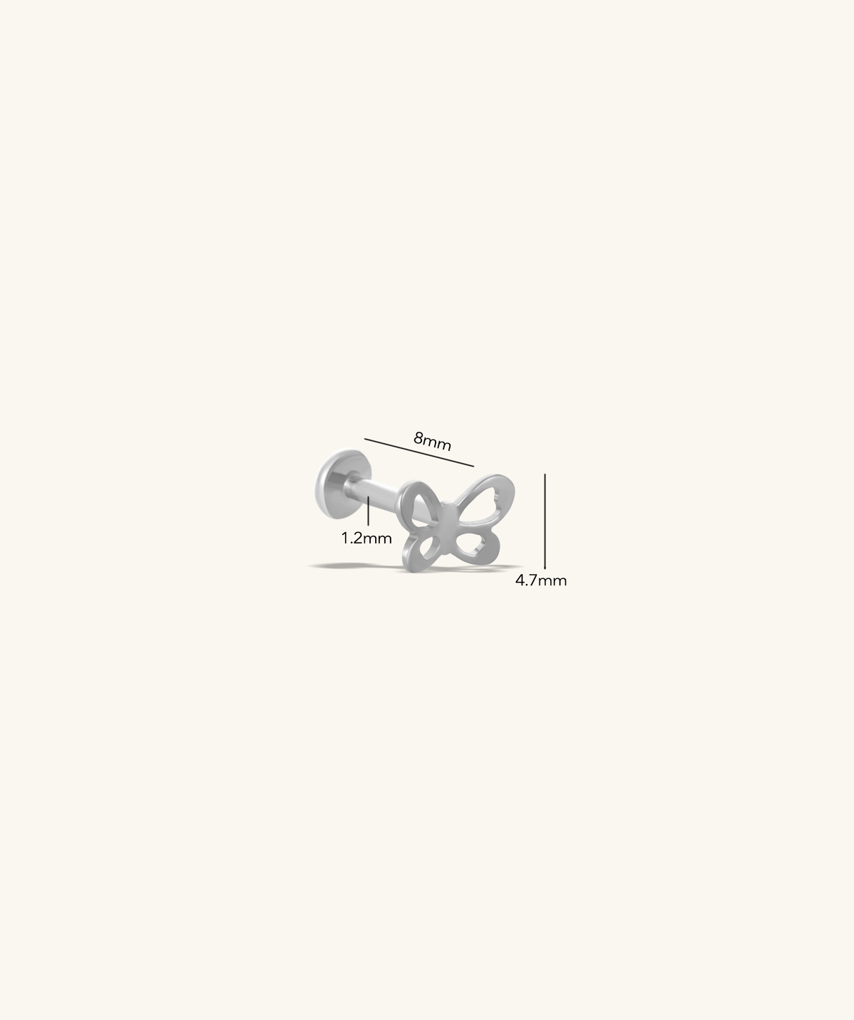 Titanium Cute Butterfly Flatback Stud - Titanium - Upper Lobe, Helix, Flat - Oumo Jewelry