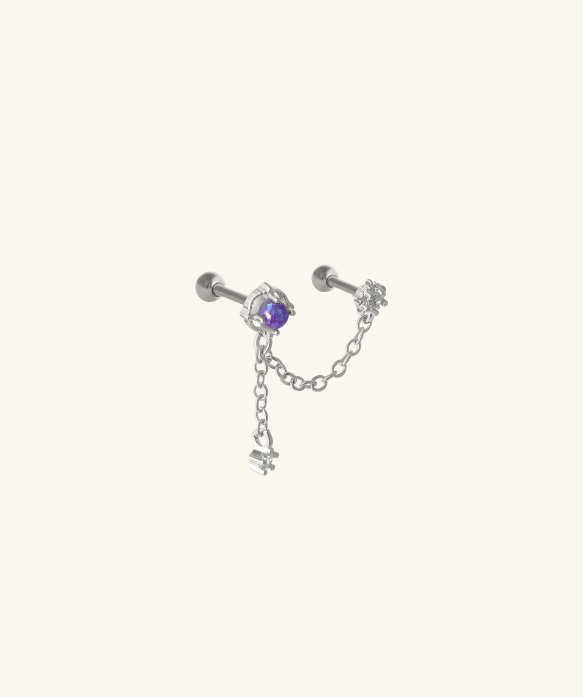 Mystery Opal Chain Earring - Stainless Steel - Lobe, Upper Lobe - Oumo Jewelry