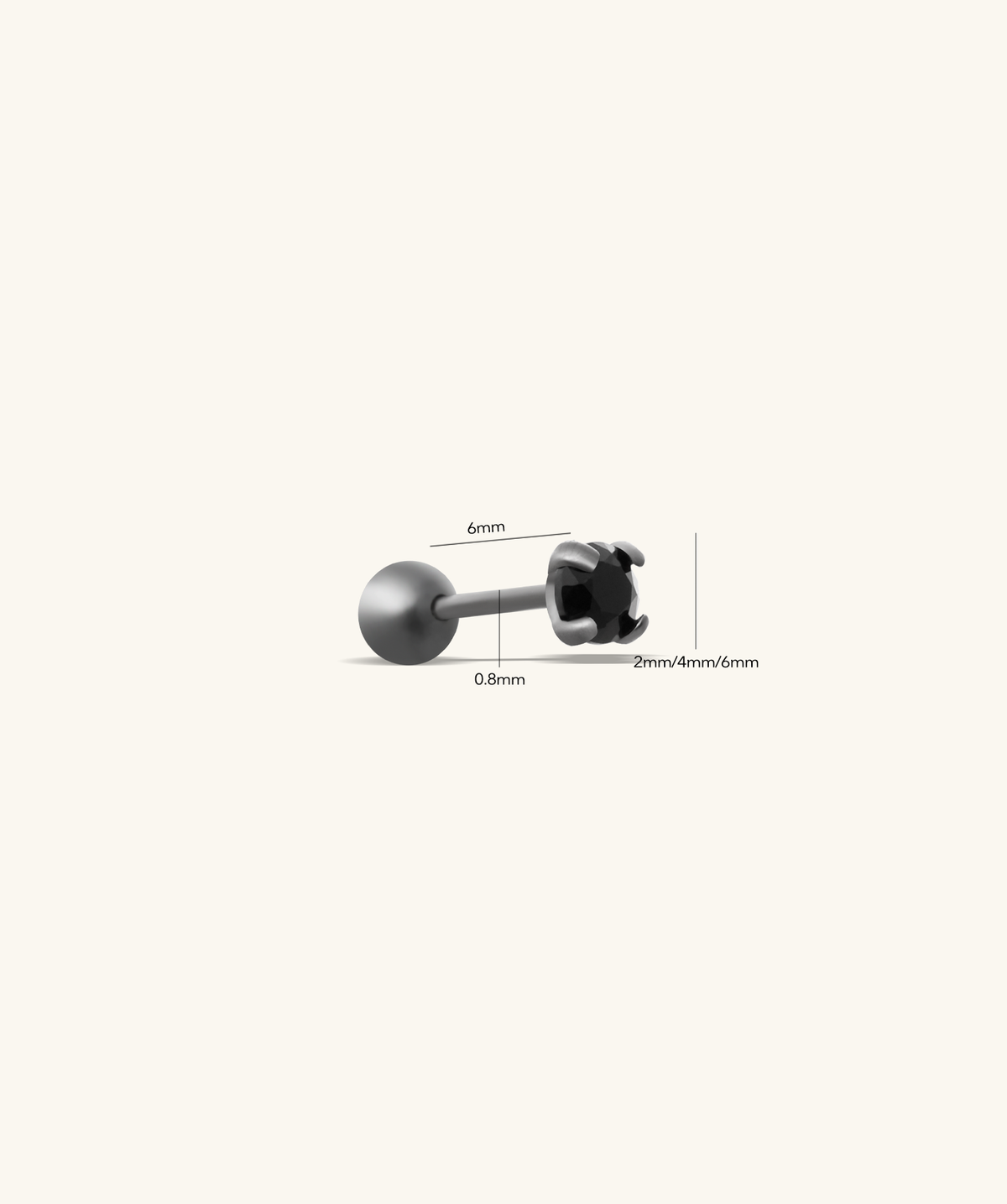Basic Black Gemstone Stud - Sterling Silver 925 - Upper Lobe, Helix, Flat - Oumo Jewelry