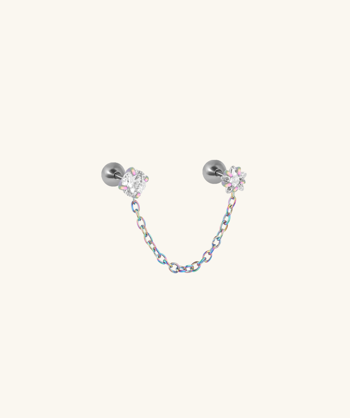 Sparkling Star Chain Earring - Stainless Steel - Lobe, Upper Lobe - Oumo Jewelry