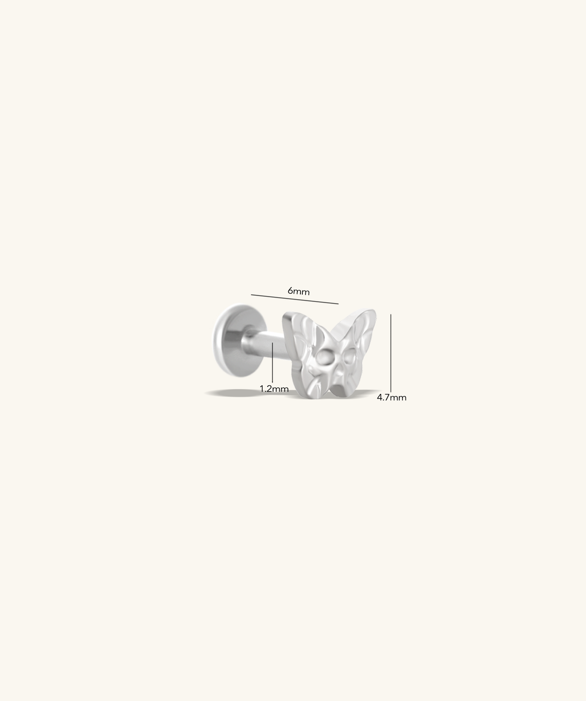 Titanium Ghost Faced Butterfly Flatback Stud - Titanium - Helix, Upper Lobe, Conch - Oumo Jewelry