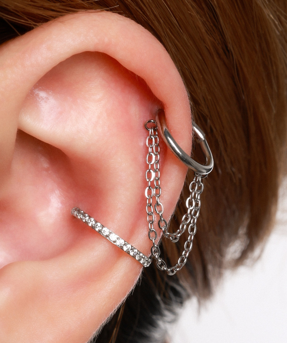 Chain Clicker Hoop - Stainless Steel - Helix, Conch - Oumo Jewelry