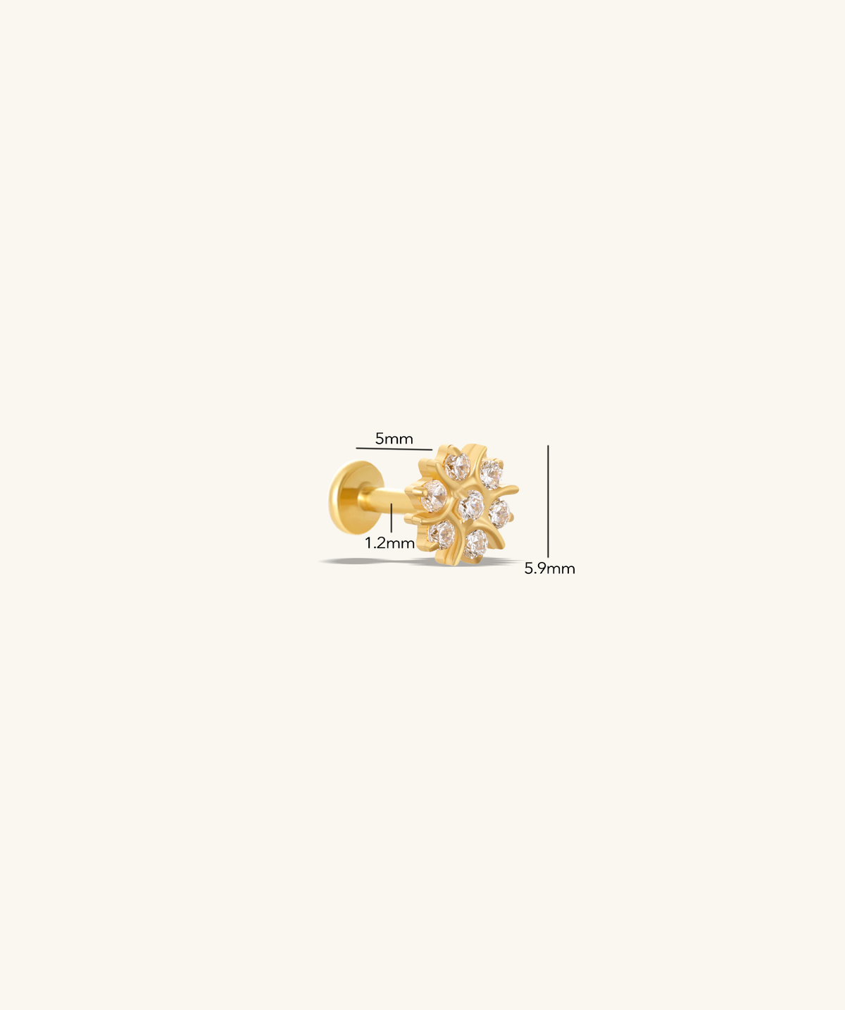 Titanium Exquisite Flower Flatback Stud - Titanium - Helix, Upper Lobe, Conch - Oumo Jewelry