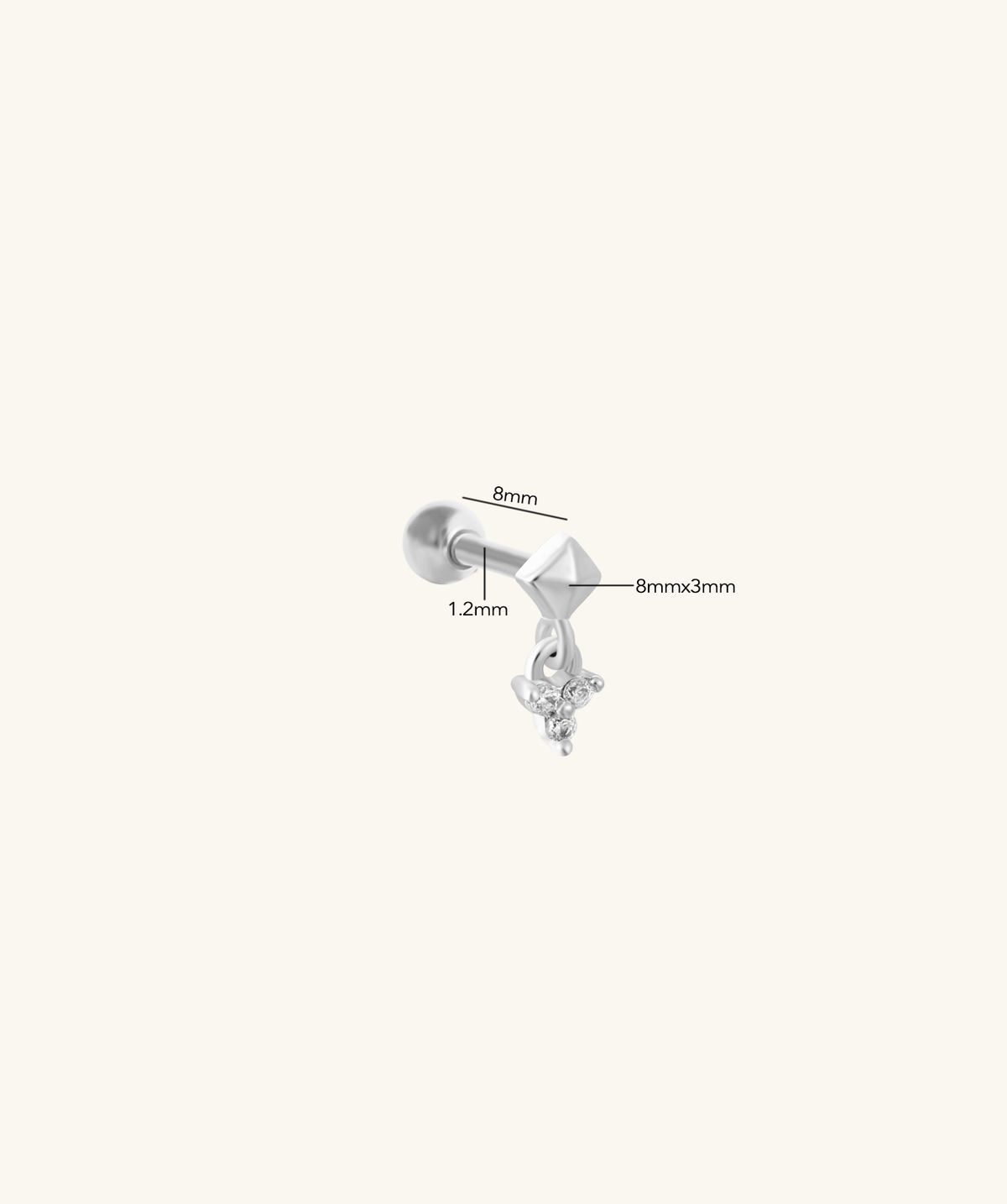 Minimal Dangle Stud - Stainless Steel - Upper Lobe, Helix, Flat - Oumo Jewelry