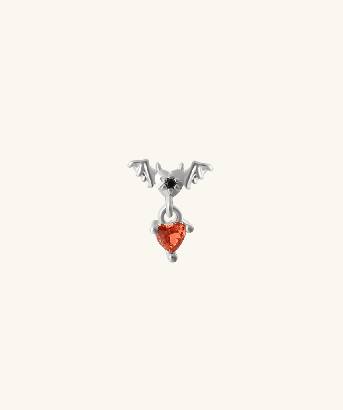 Bat Heart Drop Earring - Stainless Steel - Flat, Upper Lobe - Oumo Jewelry