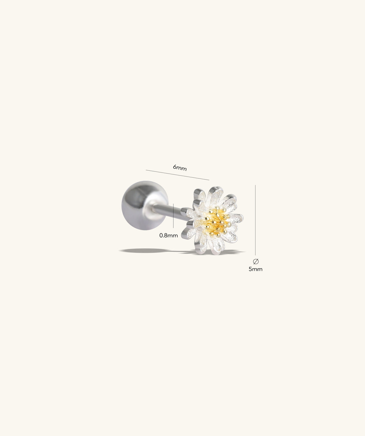 Daisy Stud - Sterling Silver 925 - Upper Lobe, Helix, Flat - Oumo Jewelry