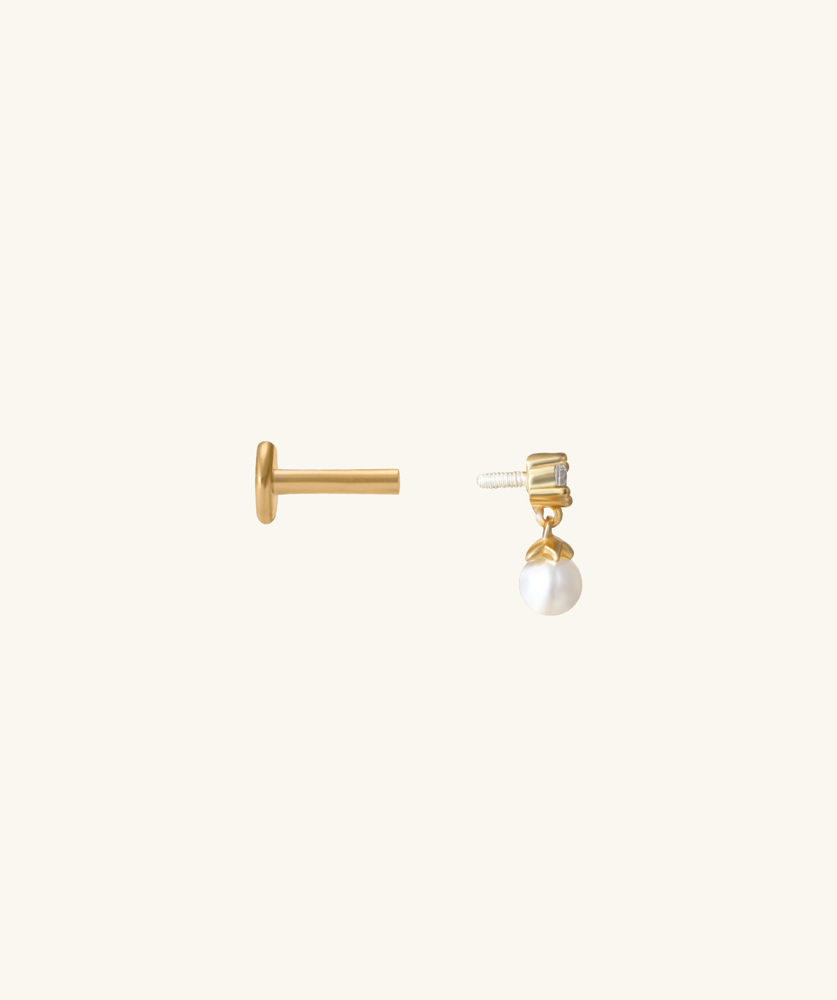 Gemstone Pearl Flatback Drop - Sterling Silver 925 - Helix, Forward Helix, Upper Lobe - Oumo Jewelry
