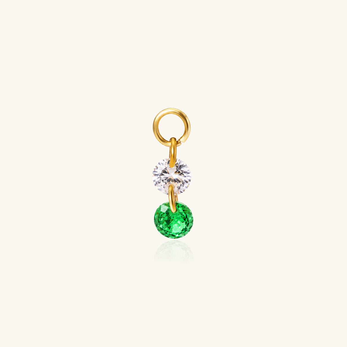 Double Round CZ Charm Drop - Stainless Steel - Oumo Jewelry