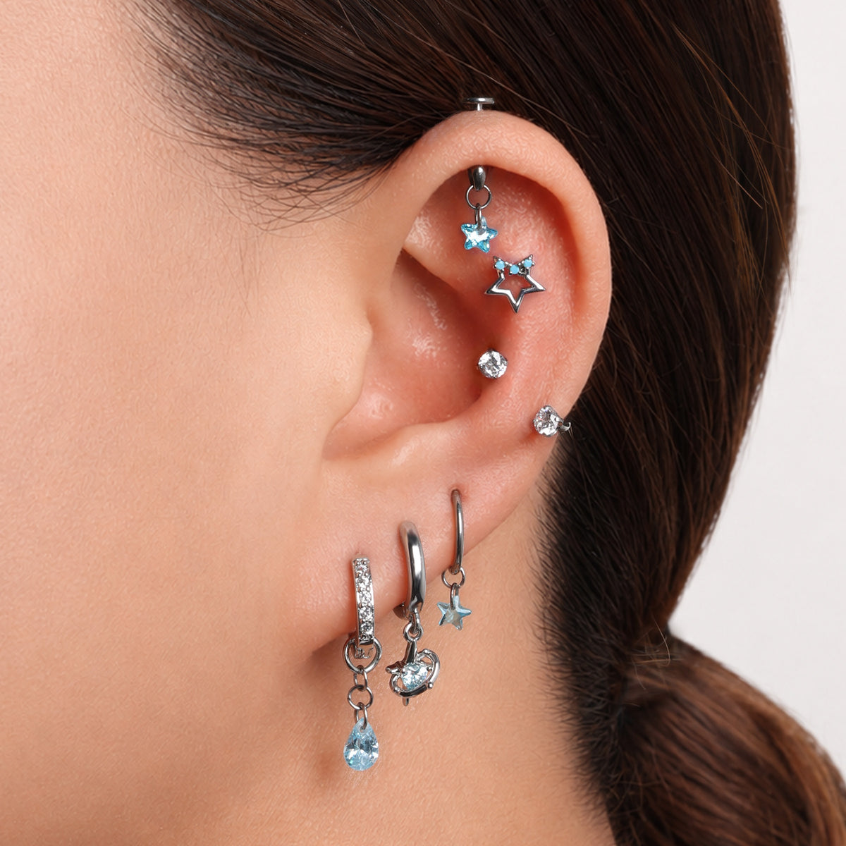 Titanium Star Vertical Helix Flatback Stud - Titanium - Vertical Helix - Oumo Jewelry