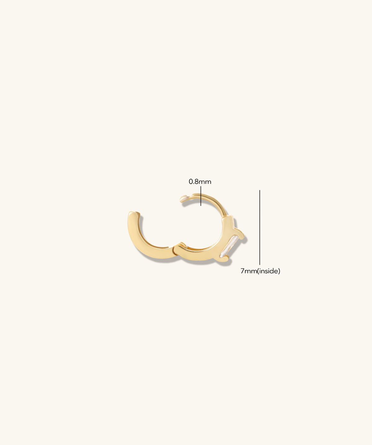 Simple Rectangular Gem Hoop - Brass - Upper Lobe, Helix - Oumo Jewelry