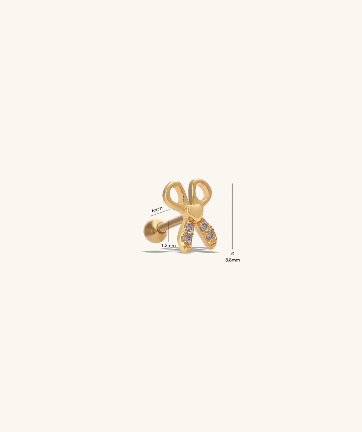 Love Scissors Stud - Stainless Steel - Upper Lobe, Helix - Oumo Jewelry