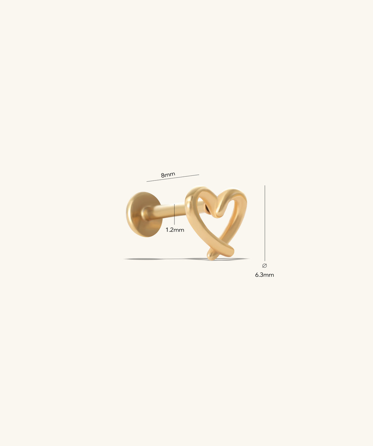Hollow Heart Flatback Stud - Stainless Steel - Helix, Upper Lobe, Conch - Oumo Jewelry