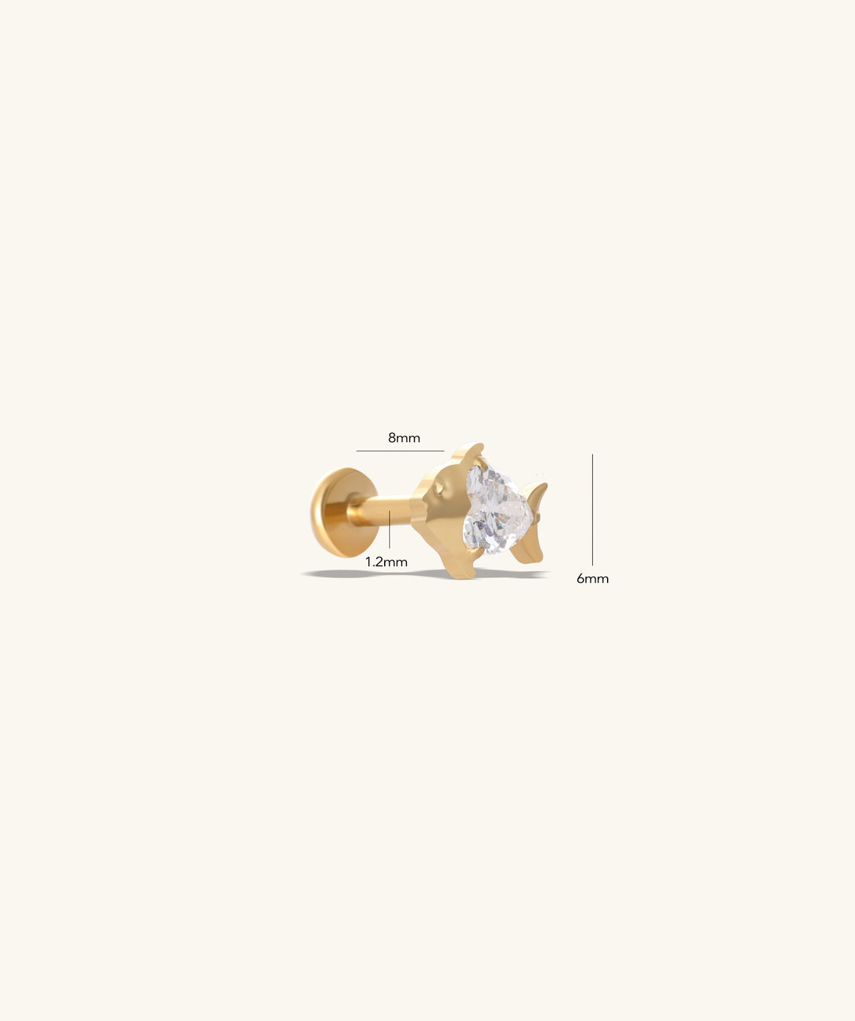 Titanium Love Fish Flatback Stud - Titanium - Helix, Upper Lobe, Conch - Oumo Jewelry