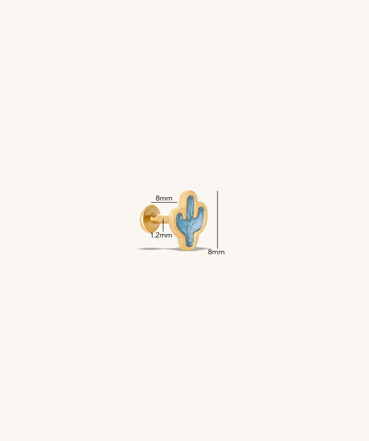 Enamel Cactus Flatback Stud - Stainless Steel - Helix, Upper Lobe, Conch - Oumo Jewelry