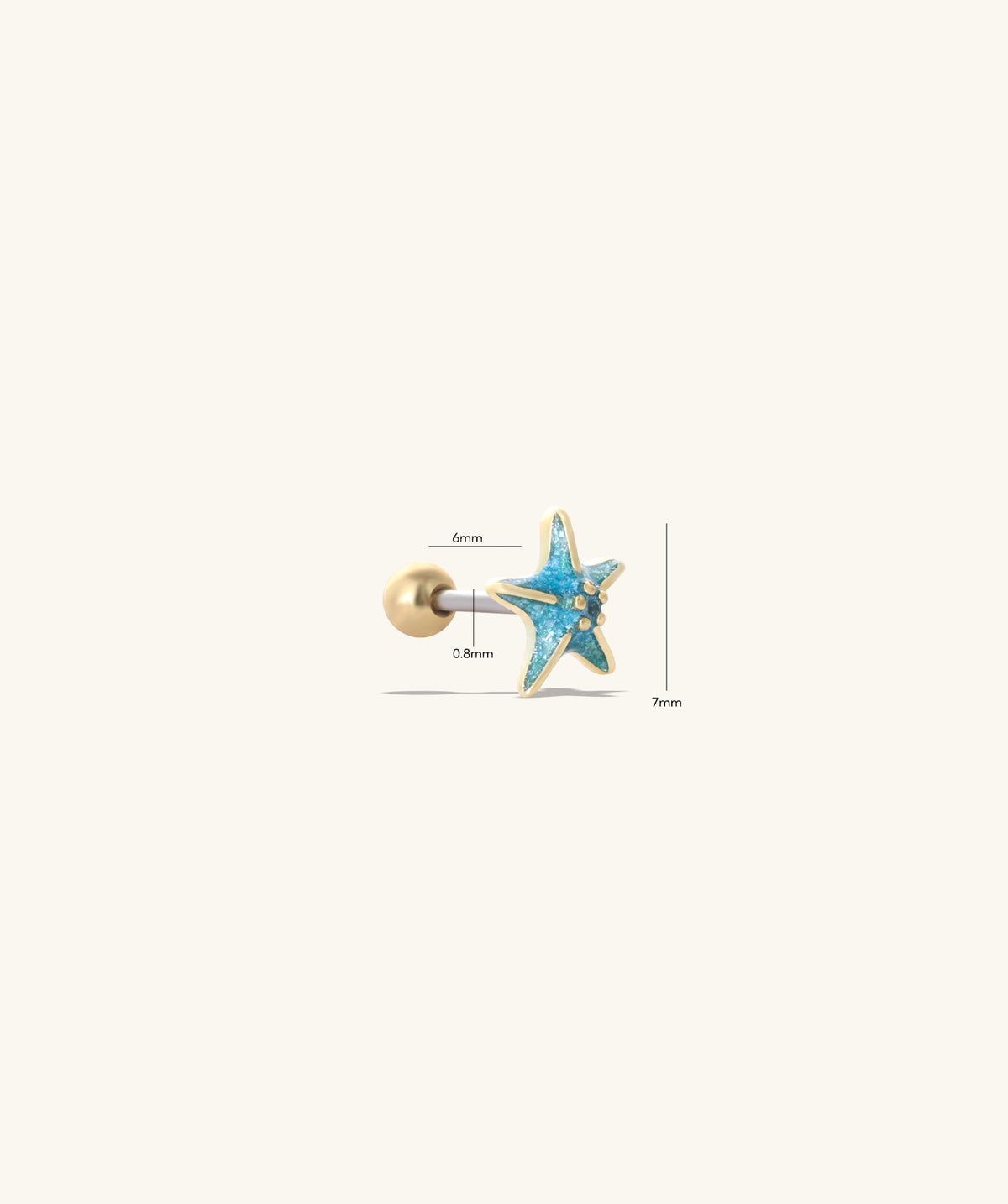 Enamel Starfish Stud - Stainless Steel - Upper Lobe, Helix, Flat - Oumo Jewelry