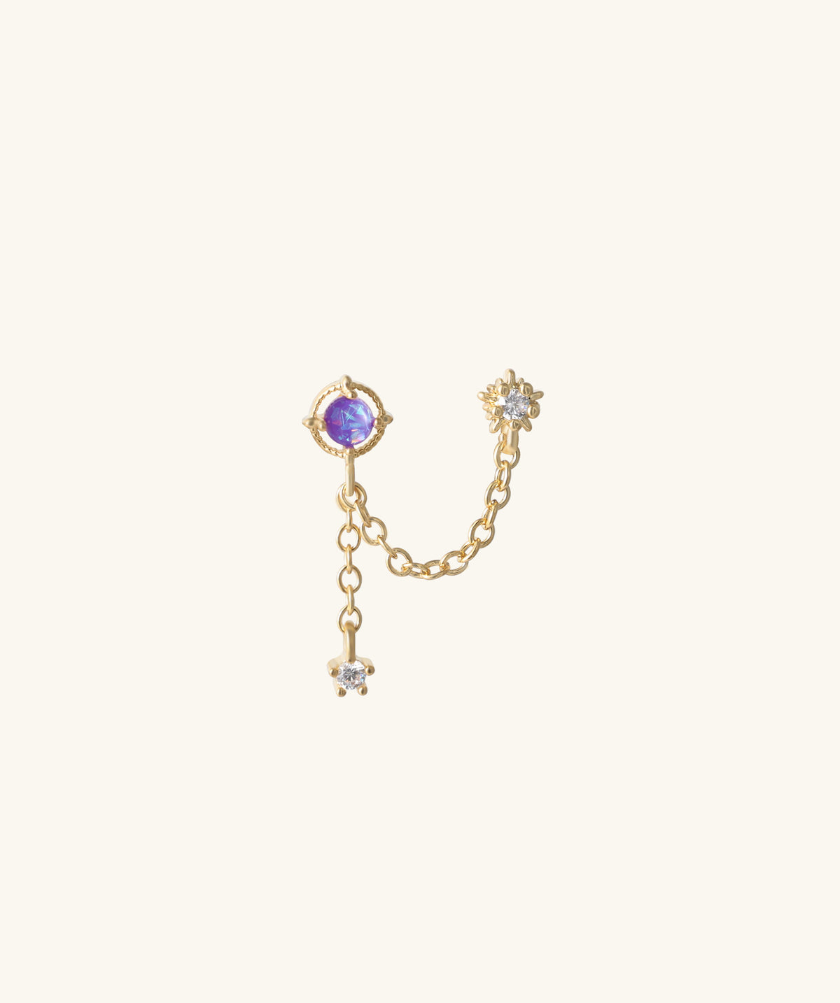 Mystery Opal Chain Earring - Stainless Steel - Lobe, Upper Lobe - Oumo Jewelry