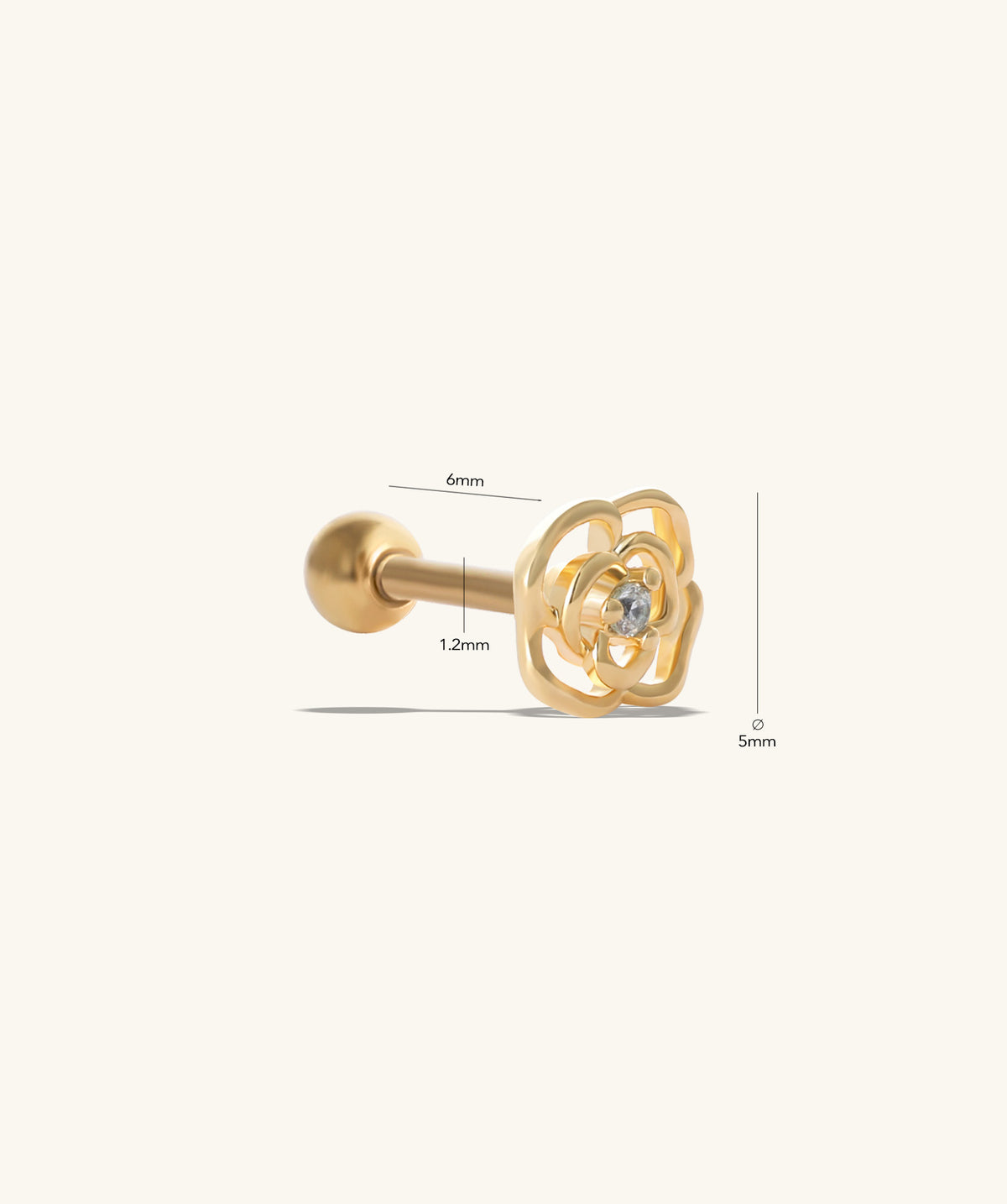Hollow Rose Flower Stud - Stainless Steel - Upper Lobe, Helix - Oumo Jewelry