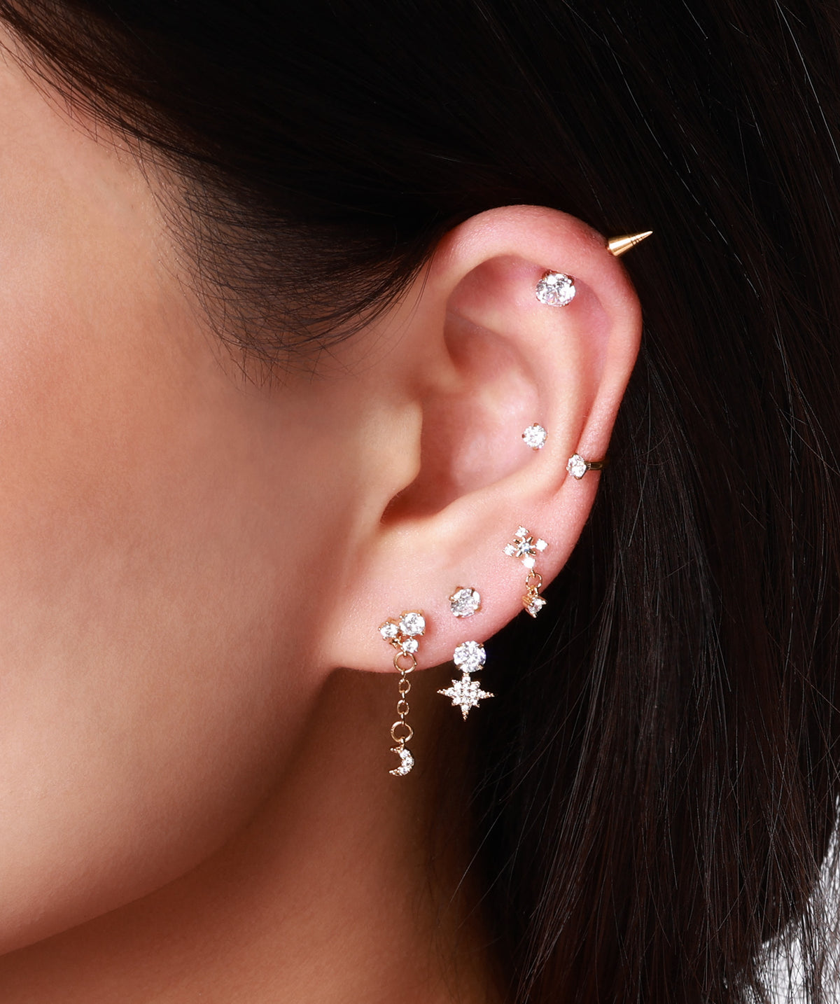 Titanium Spike Gem Vertical Stud - Titanium - Vertical Helix - Oumo Jewelry