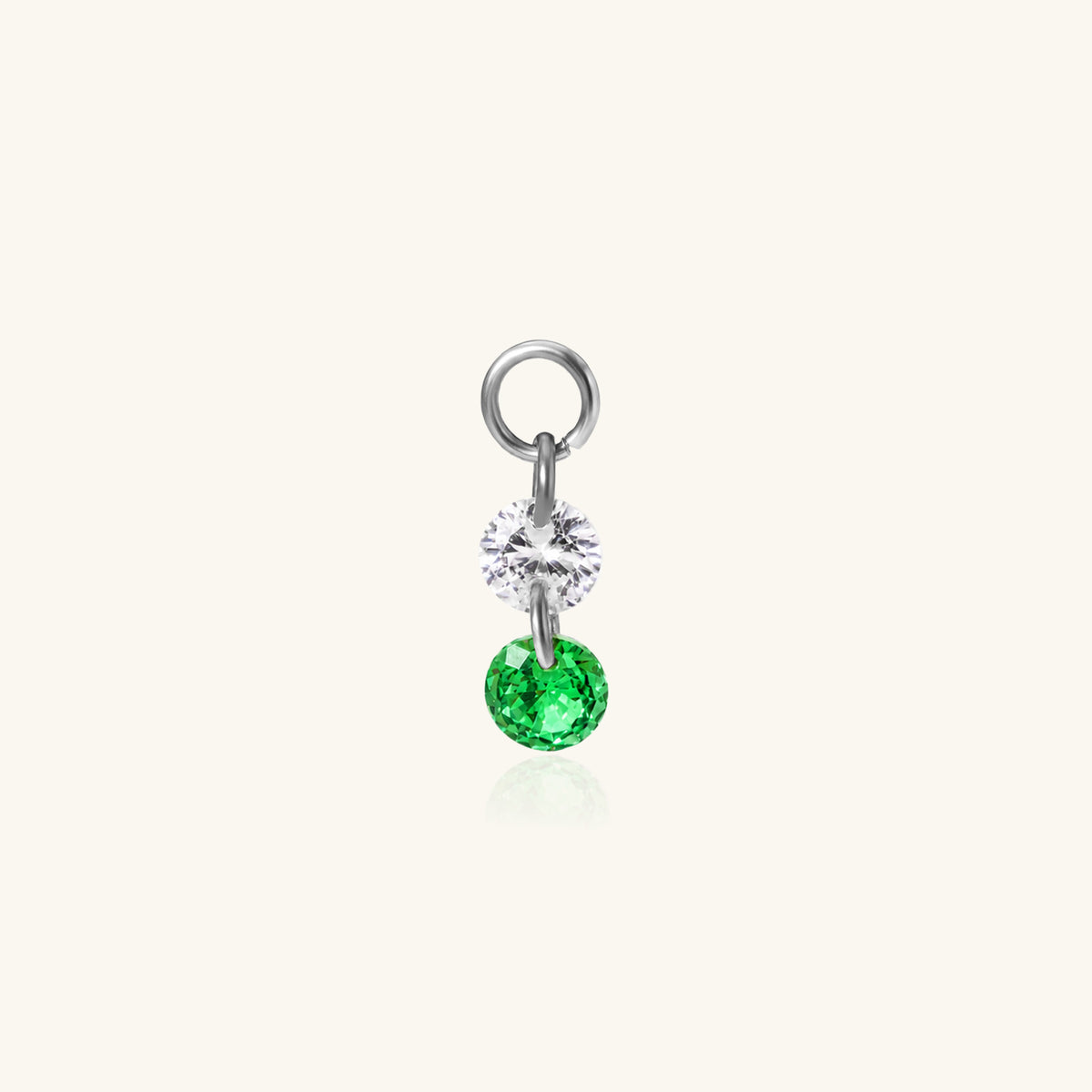 Double Round CZ Charm Drop - Stainless Steel - Oumo Jewelry