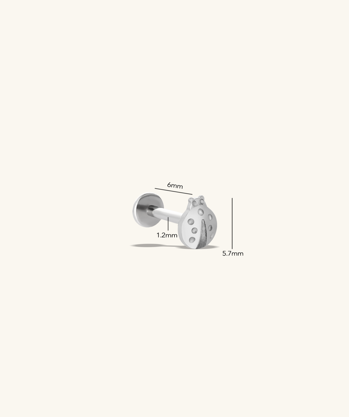 Titanium Ladybug Flatback Stud - Titanium - Helix, Upper Lobe, Conch - Oumo Jewelry