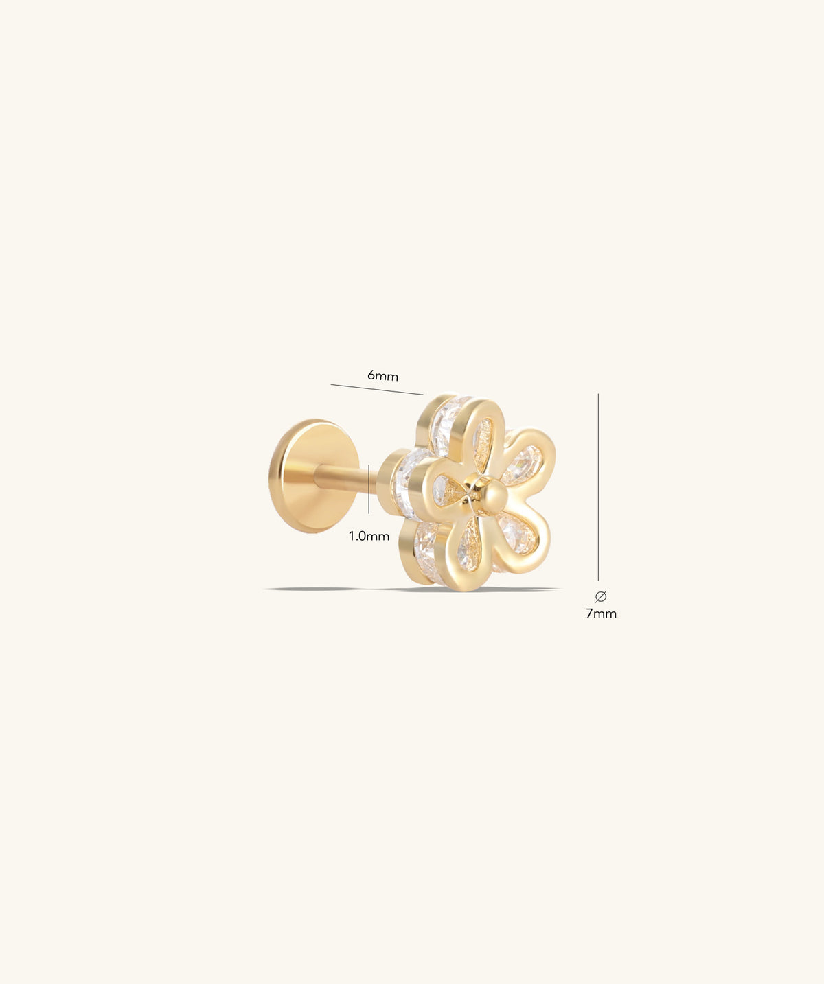Shiny Flower Flatback Stud - Stainless Steel - Helix, Upper Lobe, Conch - Oumo Jewelry