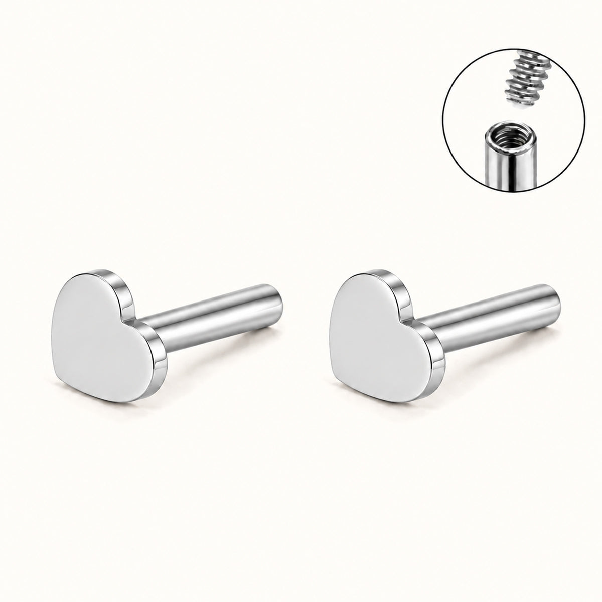 Heart Internal Threaded Flat Back Post (Titanium)