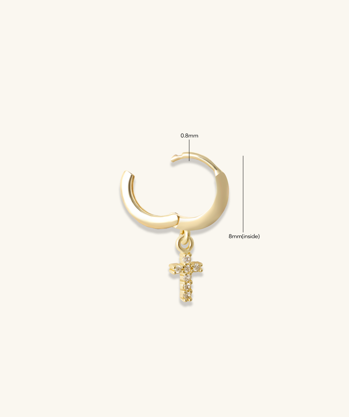 Delicate Cross Drop - Brass - Upper Lobe - Oumo Jewelry