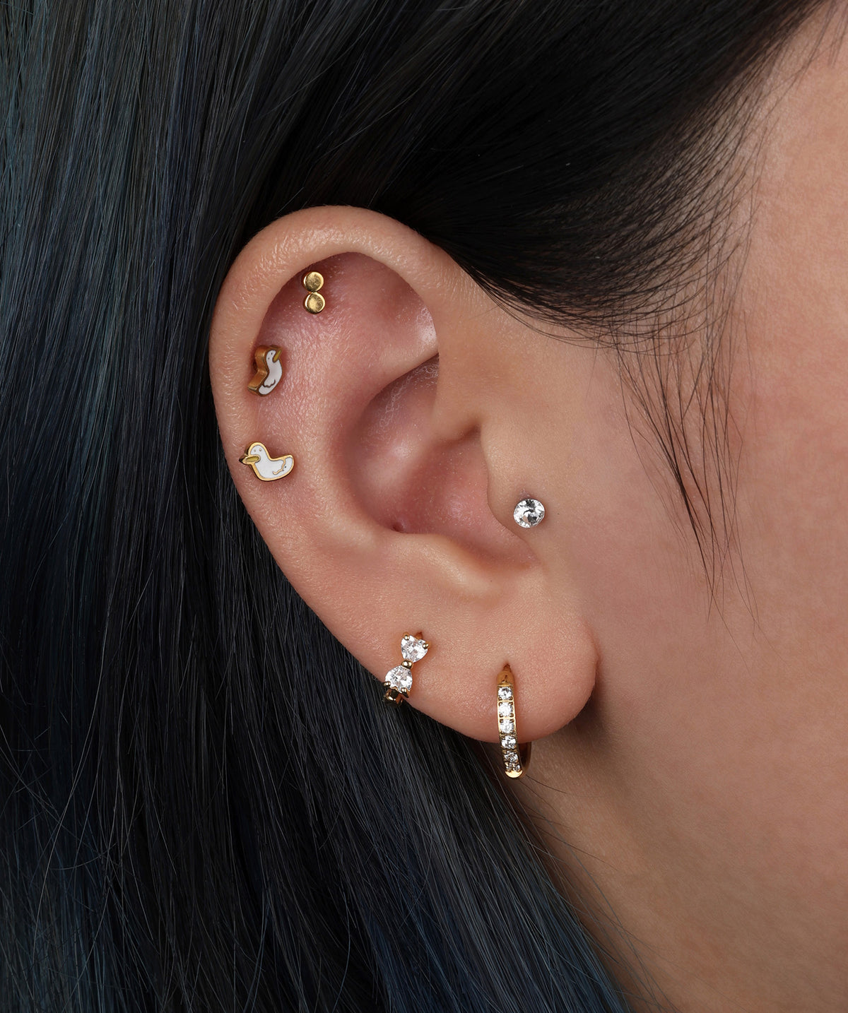 Cute Duck Studs - Stainless Steel - Upper Lobe, Helix, Flat - Oumo Jewelry