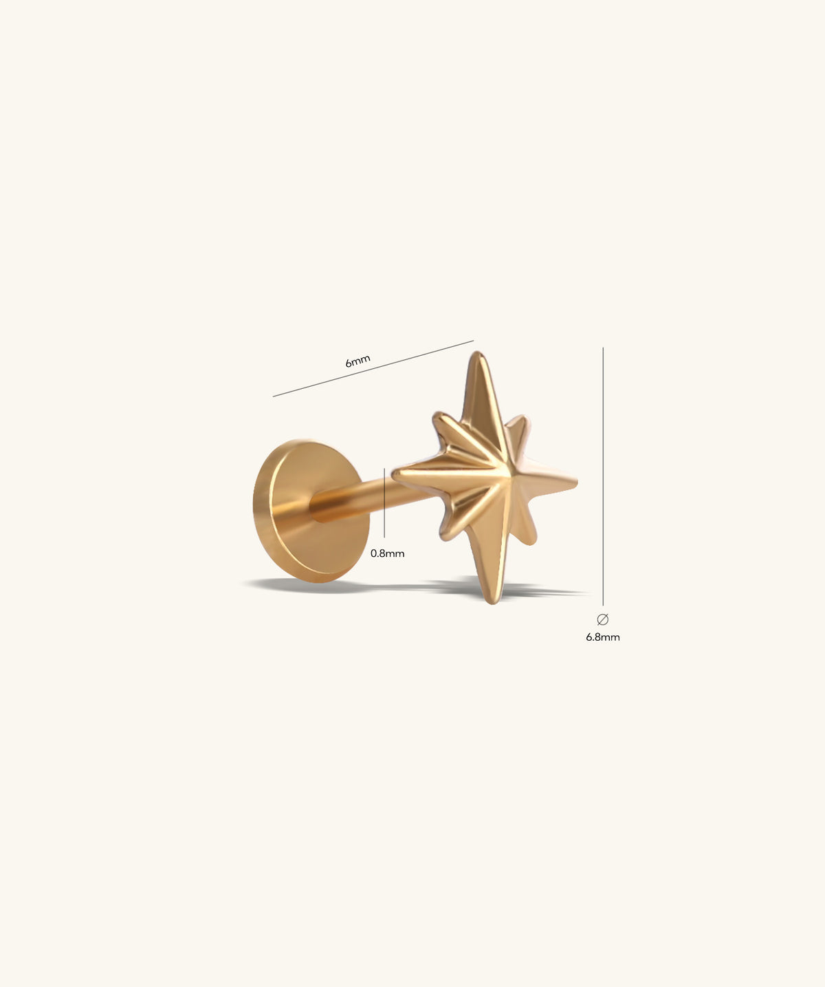 Titanium Eight-Pointed Star Flatback Stud - Titanium - Helix, Upper Lobe, Conch - Oumo Jewelry