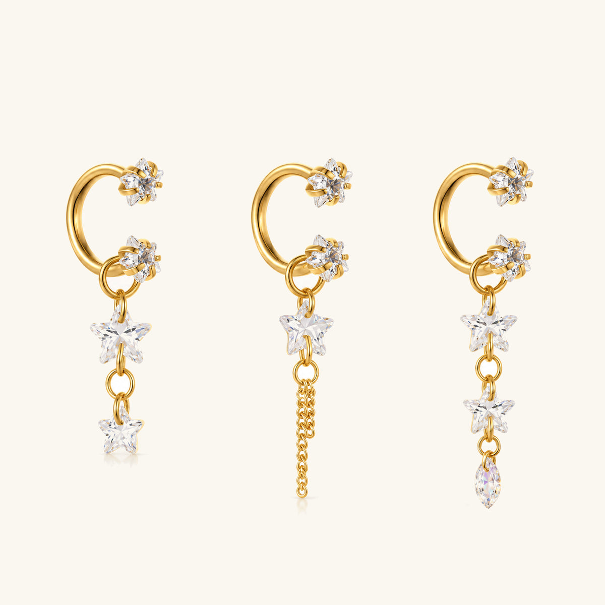Starfall Chain Charm Horseshoe Ring - OumoJewelry