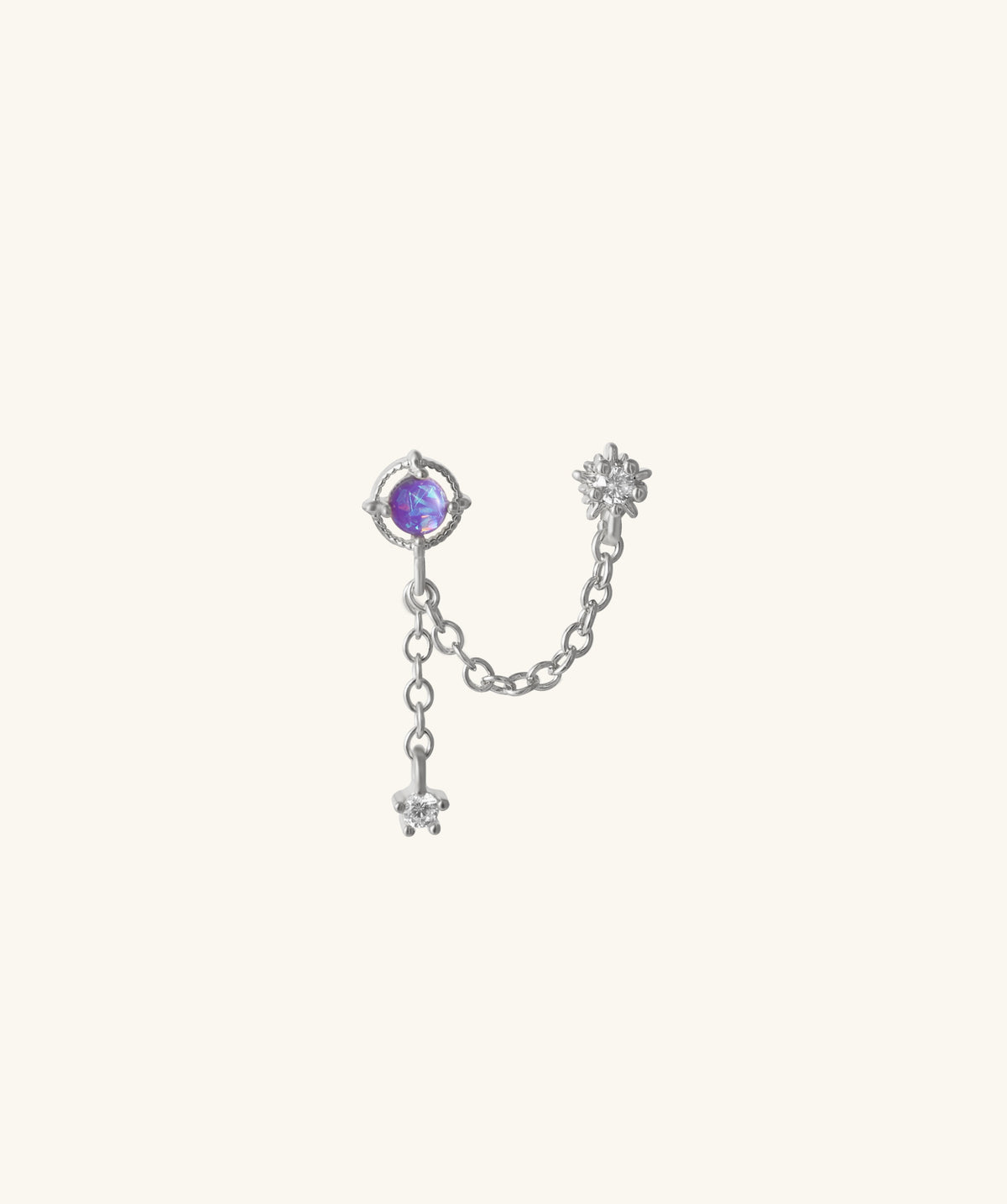 Mystery Opal Chain Earring - Stainless Steel - Lobe, Upper Lobe - Oumo Jewelry