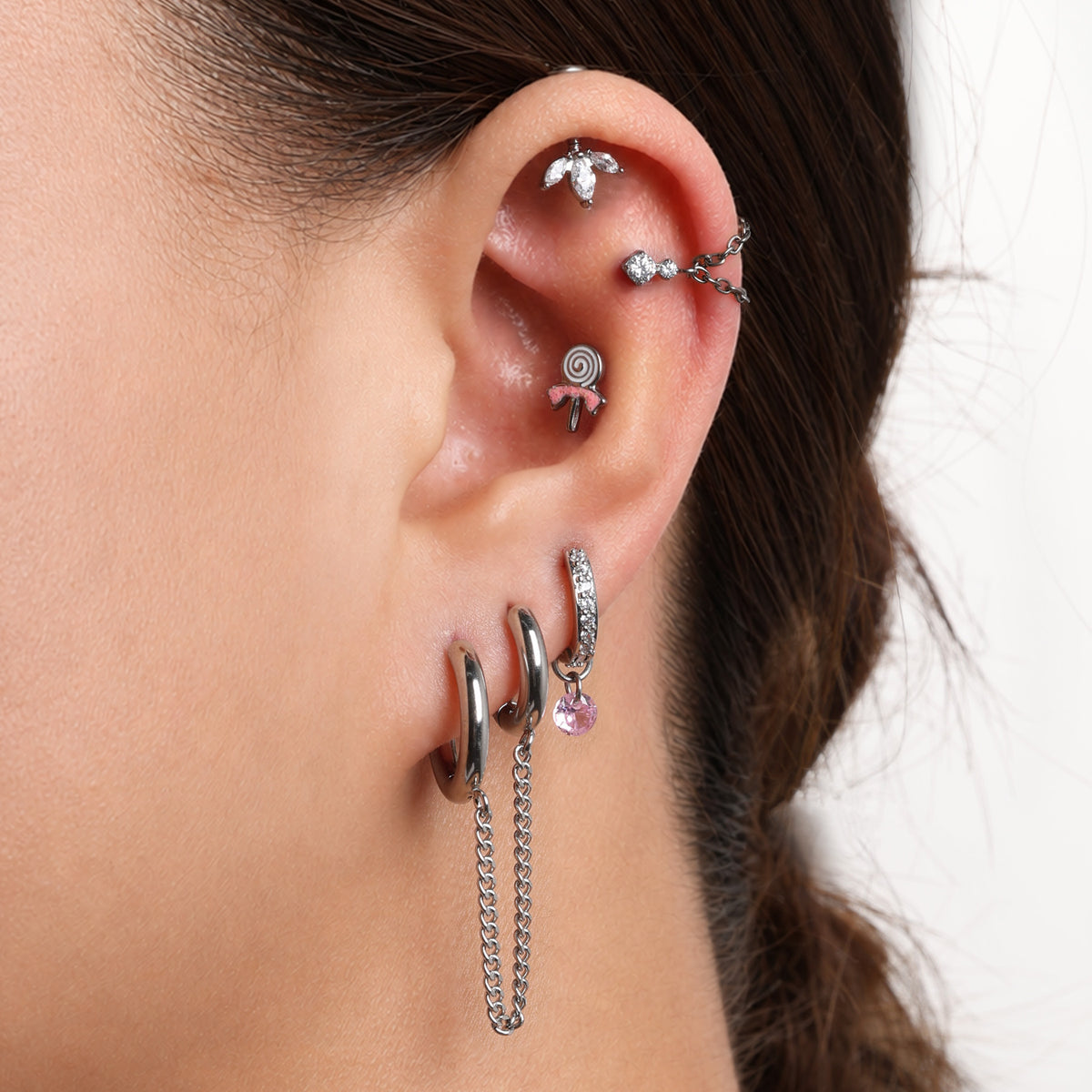 Titanium Amina Flat Back Stud - Titanium - Helix, Upper Lobe, Lobe - Oumo Jewelry
