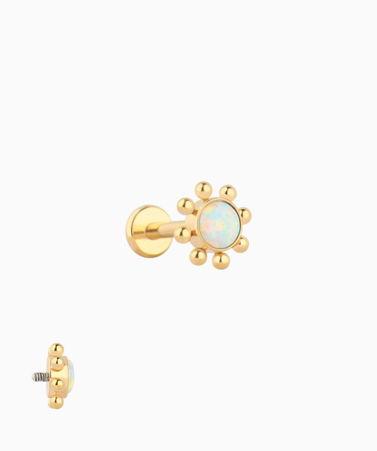 Opal Sun Flatback Stud - Stainless Steel - Helix, Upper Lobe, Conch - Oumo Jewelry