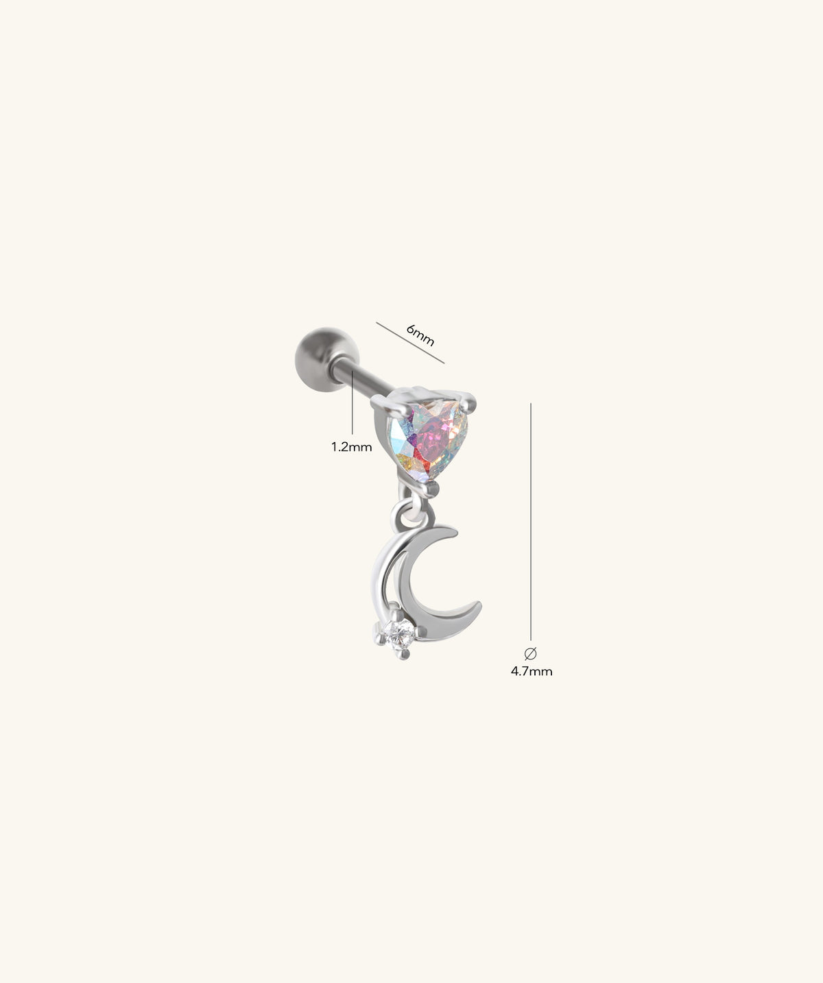 Love Moon Drop - Stainless Steel - Upper Lobe, Flat, Helix - Oumo Jewelry