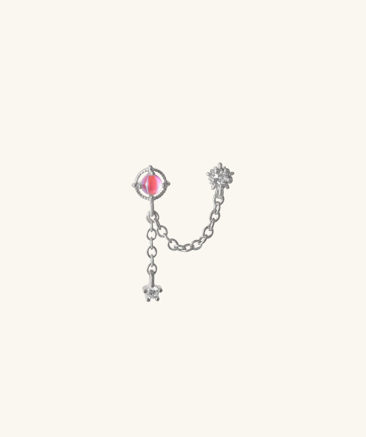 Mystery Opal Chain Earring - Stainless Steel - Lobe, Upper Lobe - Oumo Jewelry