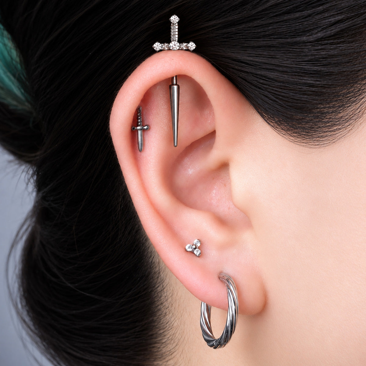 Titanium Dagger Vertical Helix Stud