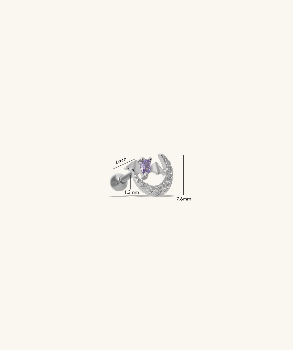Moon Bat Stud - Stainless Steel - Upper Lobe, Helix - Oumo Jewelry