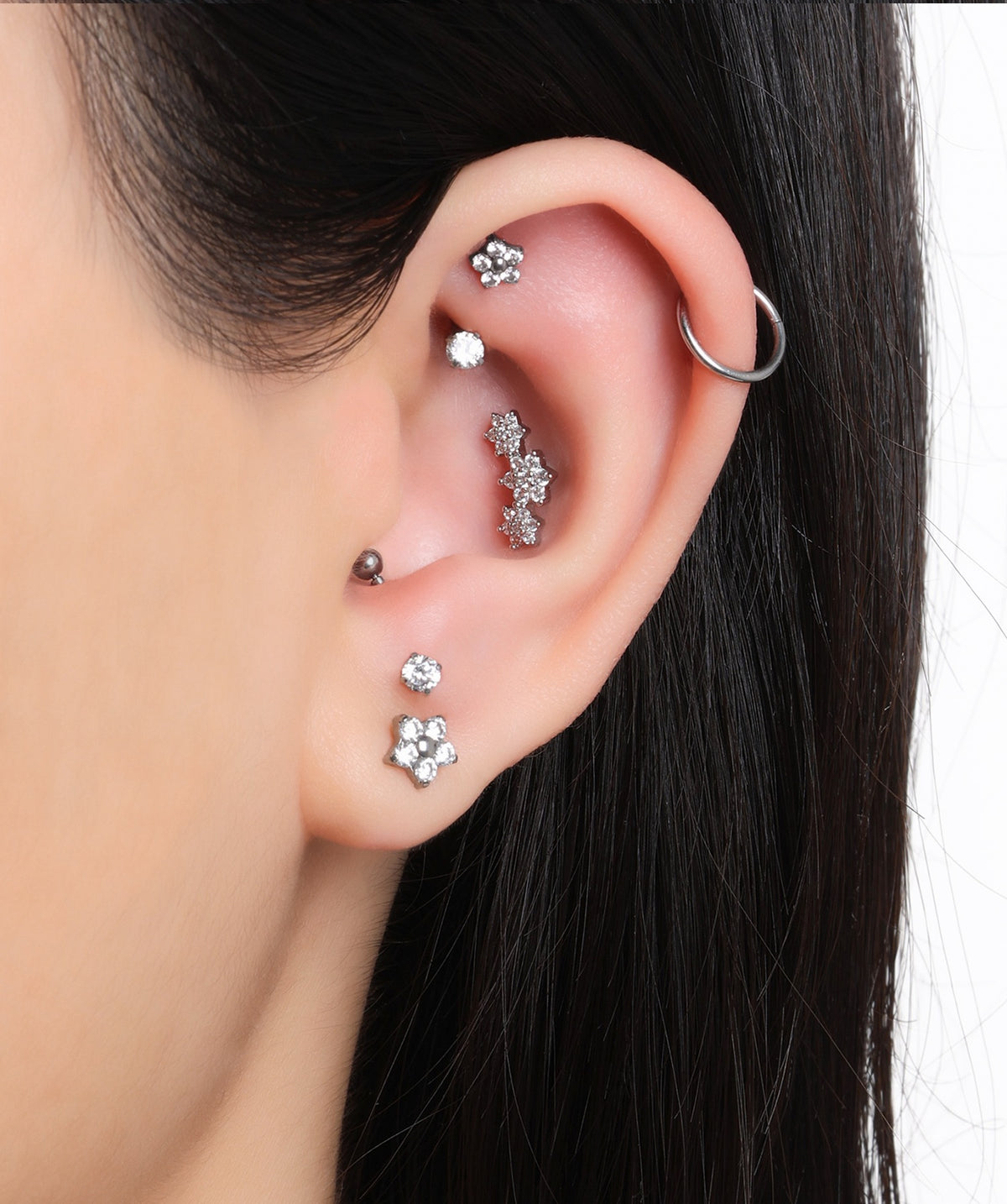 Sable Flower Stud - Stainless Steel - Helix, Upper Lobe, Conch - Oumo Jewelry