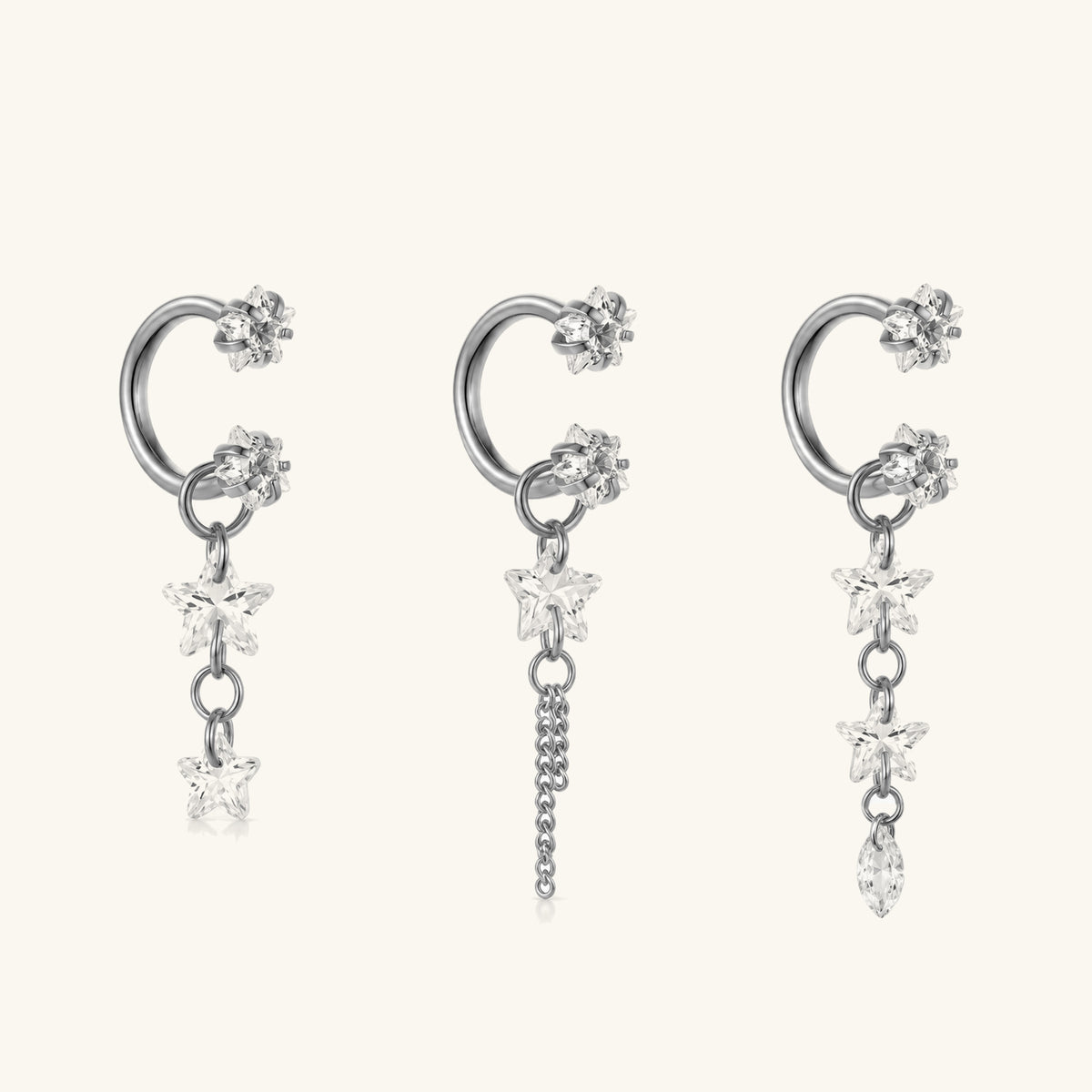 Starfall Chain Charm Horseshoe Ring - OumoJewelry