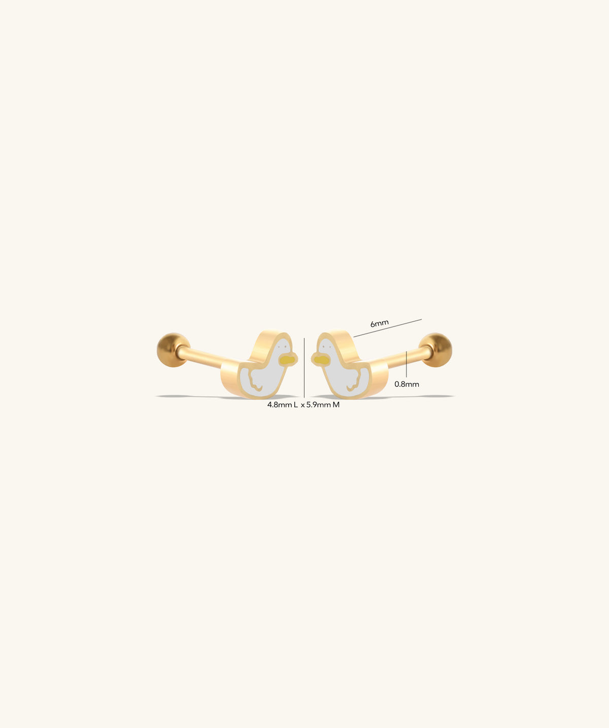 Cute Duck Studs - Stainless Steel - Upper Lobe, Helix, Flat - Oumo Jewelry