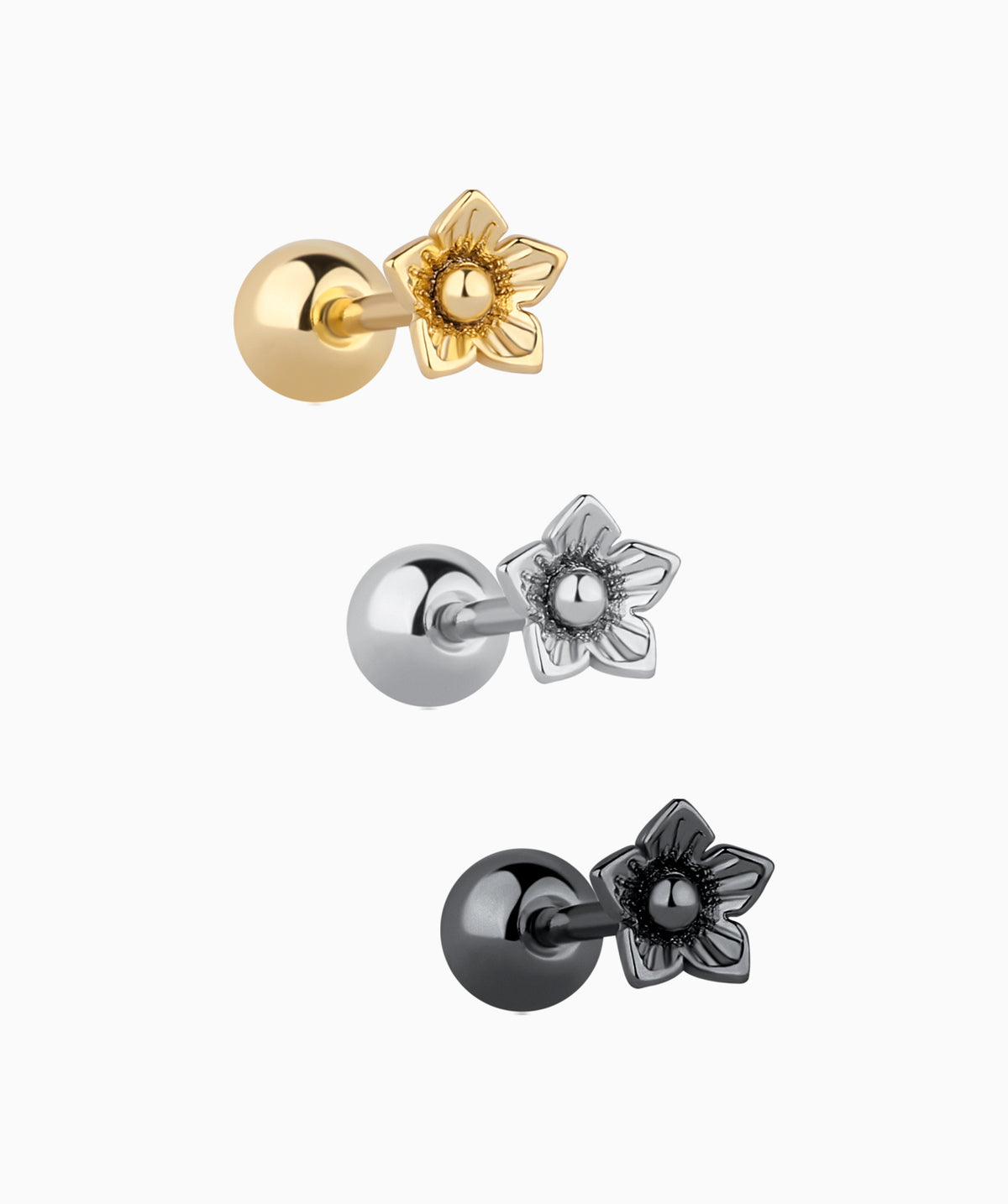 Dainty Flower Stud - Stainless Steel - Upper Lobe, Helix, Flat - Oumo Jewelry